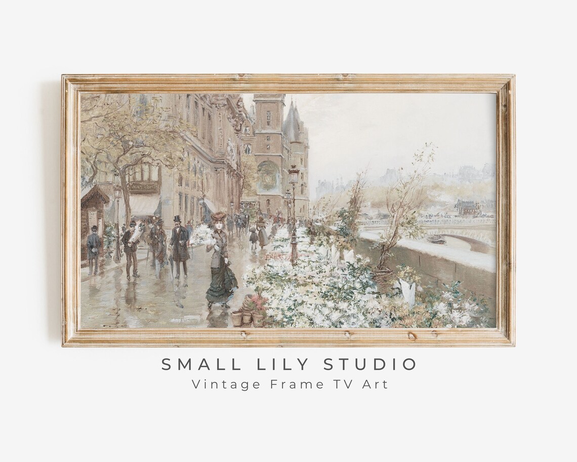 Paris Flower Market Vintage City Street Art Print