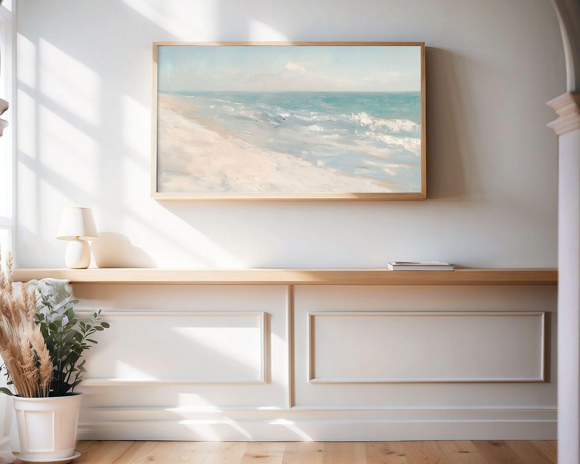 Minimalist Pastel Blue Beach Waves Serene Coastal Ocean Poster - Image 3