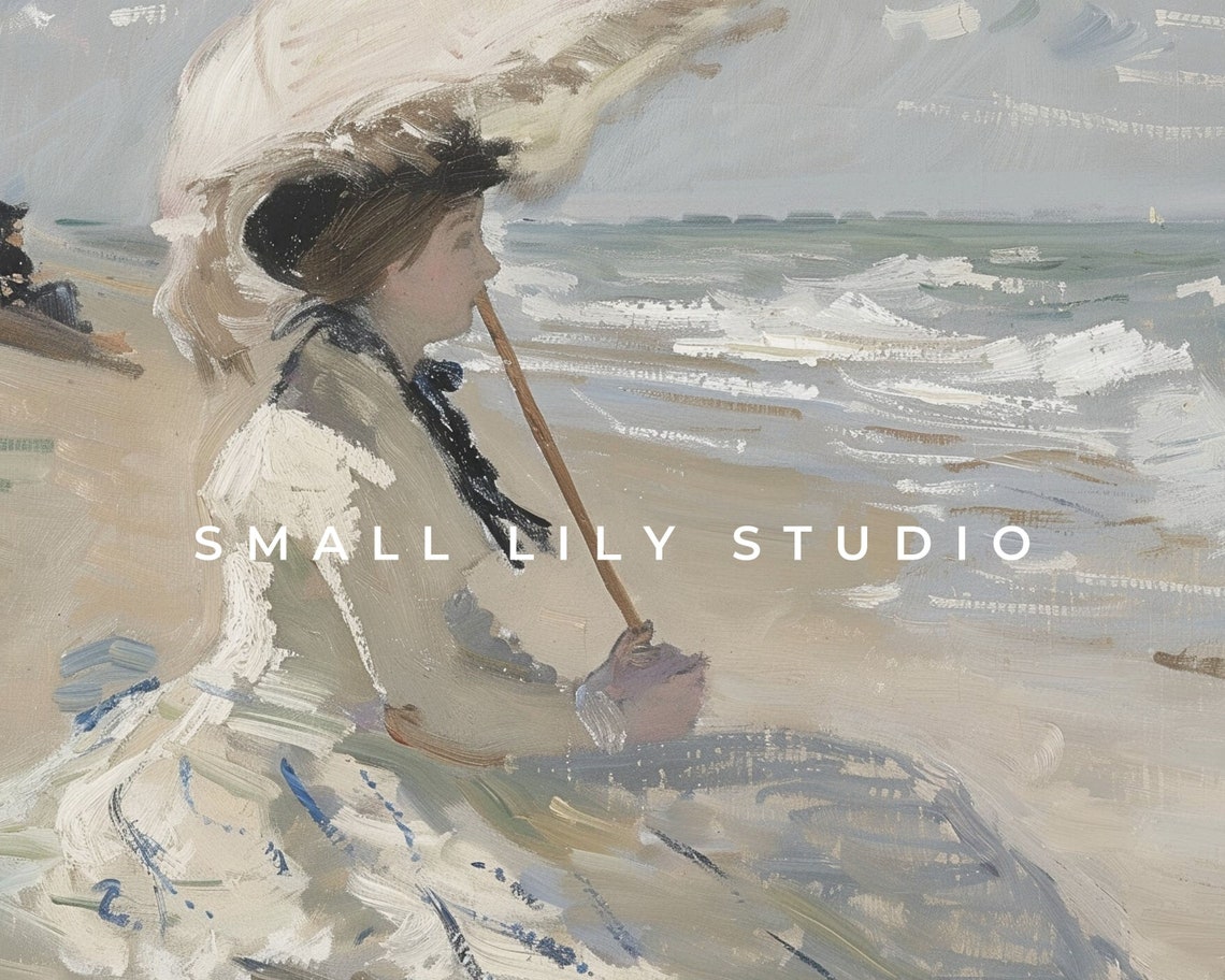 Woman With White Parasol On Beach Impressionist Seaside Scene Poster - Image 4
