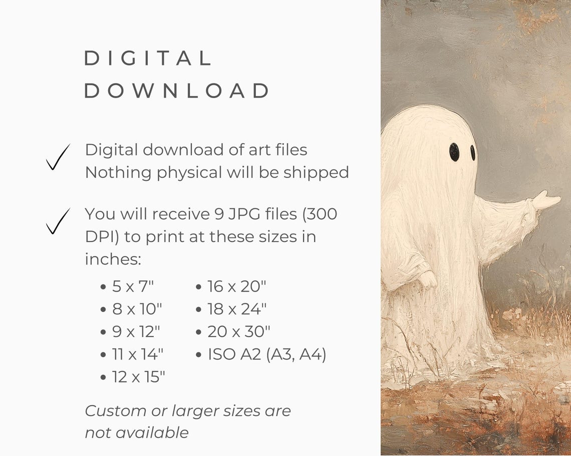 Ghost and Black Cat Spooky Cute Halloween Oil Painting Wall Art - Image 2