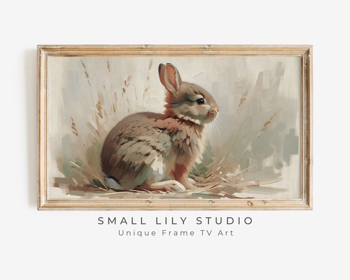 Brown Baby Bunny Rabbit Portrait Neutral Vintage Farmhouse Wall Art