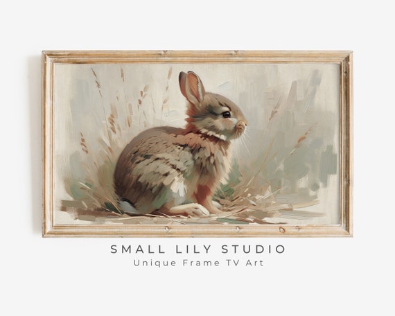 Frame Tv Art Rabbit Neutral Farmhouse Easter Frame Tv Art Cute Brown Bunny Vintage Style Painting Frame Tv Art Easter Tv262