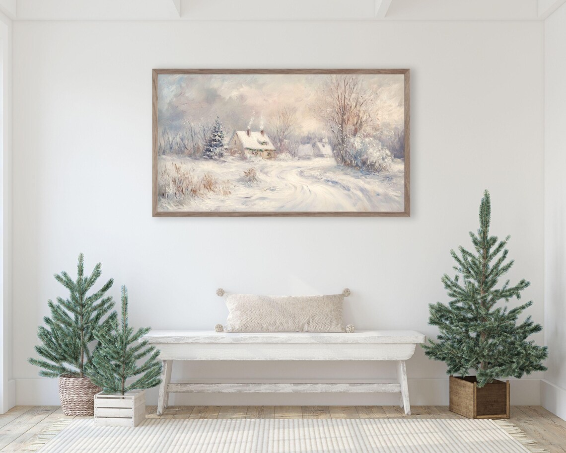 Cottage In Winter Landscape Vintage Style Art Print - Image 2