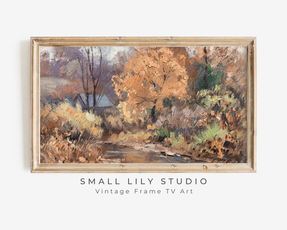 Golden Autumn Trees Along Woodland Stream Vintage Oil Painting Poster