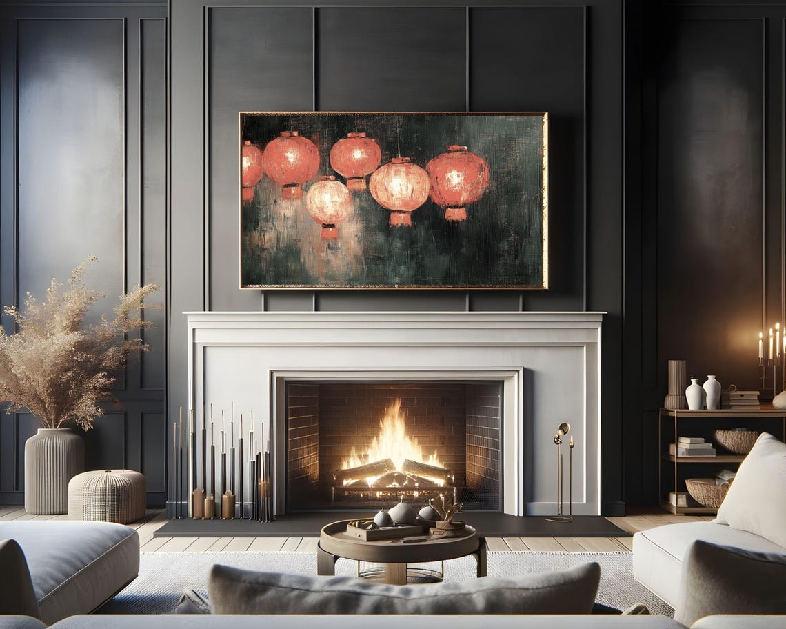 Frame Tv Art New Years Red Lanterns Nye Party Tv Screensaver Frame Tv Art Chinese New Year Vintage Style Painting Black Tv575 - Image 2