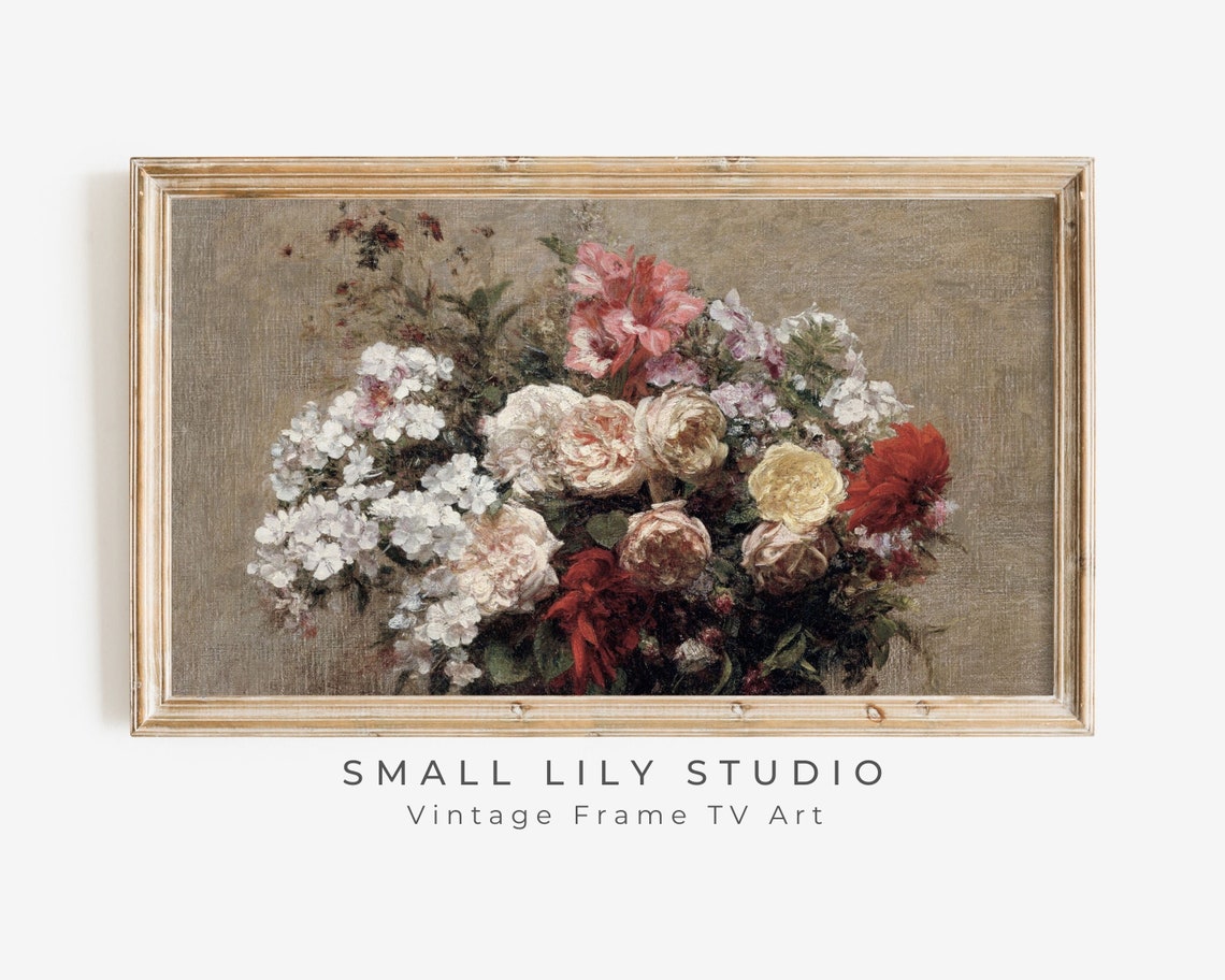 Frame Tv Art Vintage Floral Still Life Painting Frame Tv Art Mothers Day Flower Bouquet Rustic Farmhouse Floral Tv Art Tv251