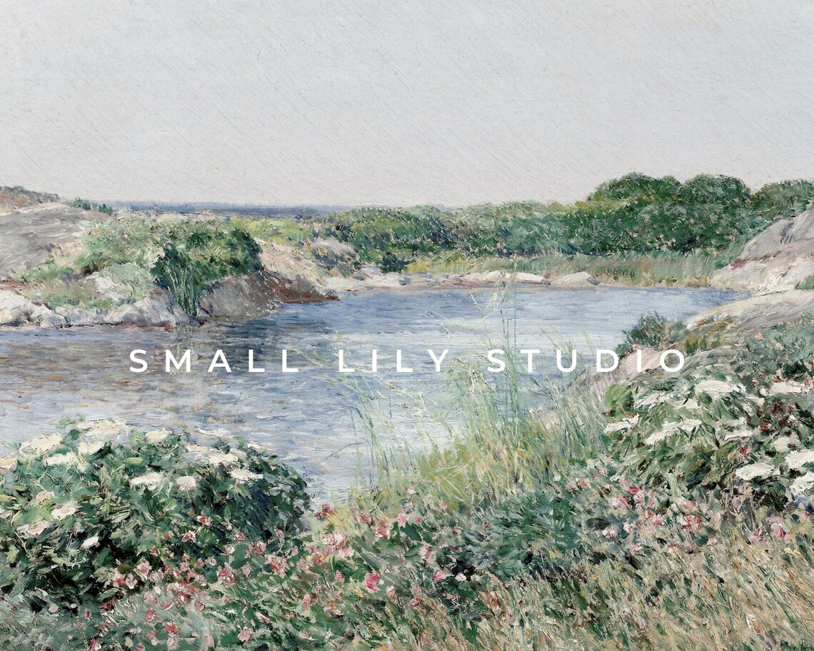 Wildflowers By Pond Vintage Impressionist Coastal Landscape Painting Poster - Image 4