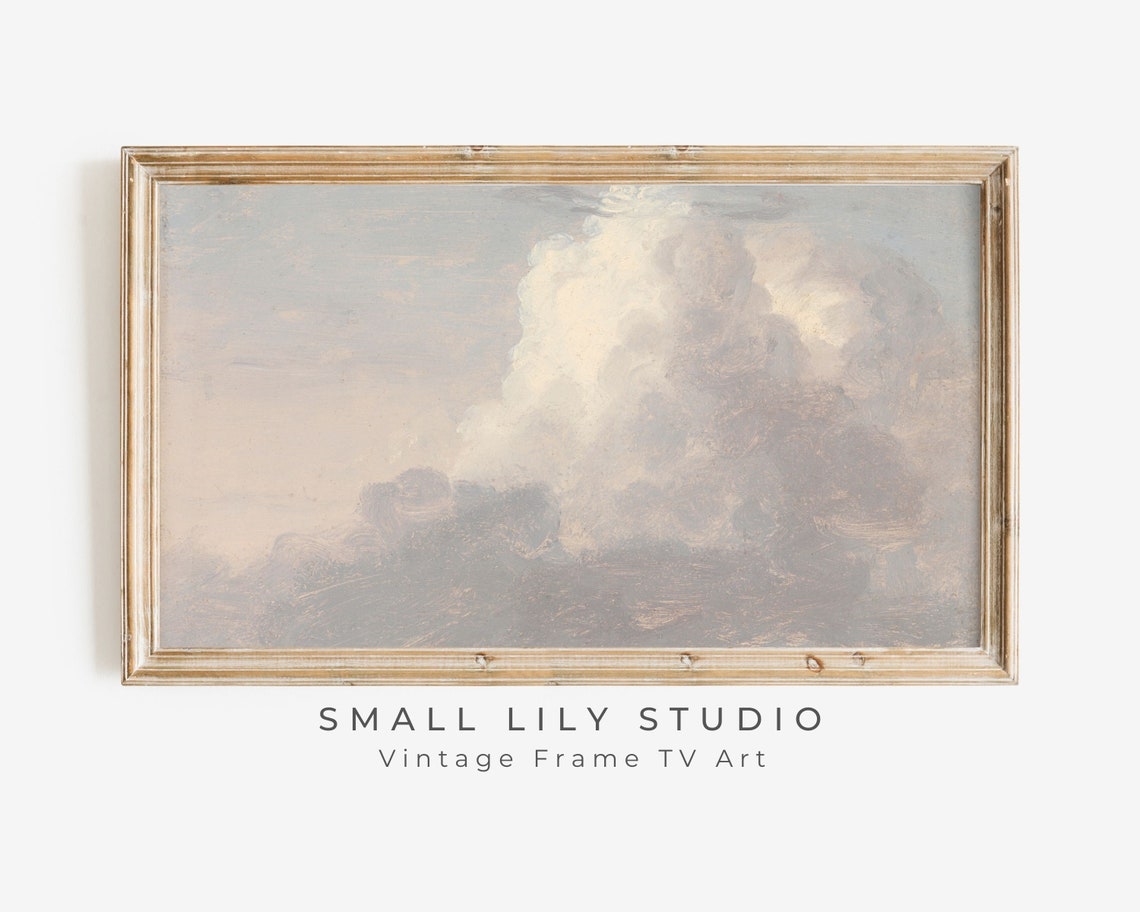 Moody Pink Clouds Vintage Sky Painting Soft Neutral Cloud Art Poster