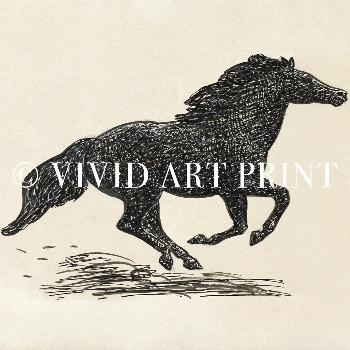 Galloping Horse Vintage Sketch, Rustic Equestrian Art Print - Image 4