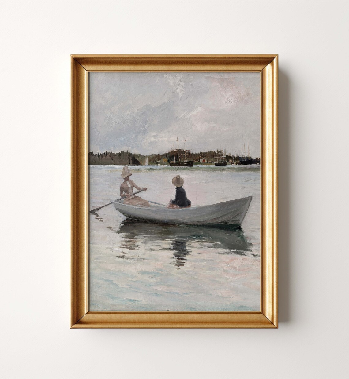 Two Women in a Rowboat Impressionist Vintage Boating Art Poster - Image 2