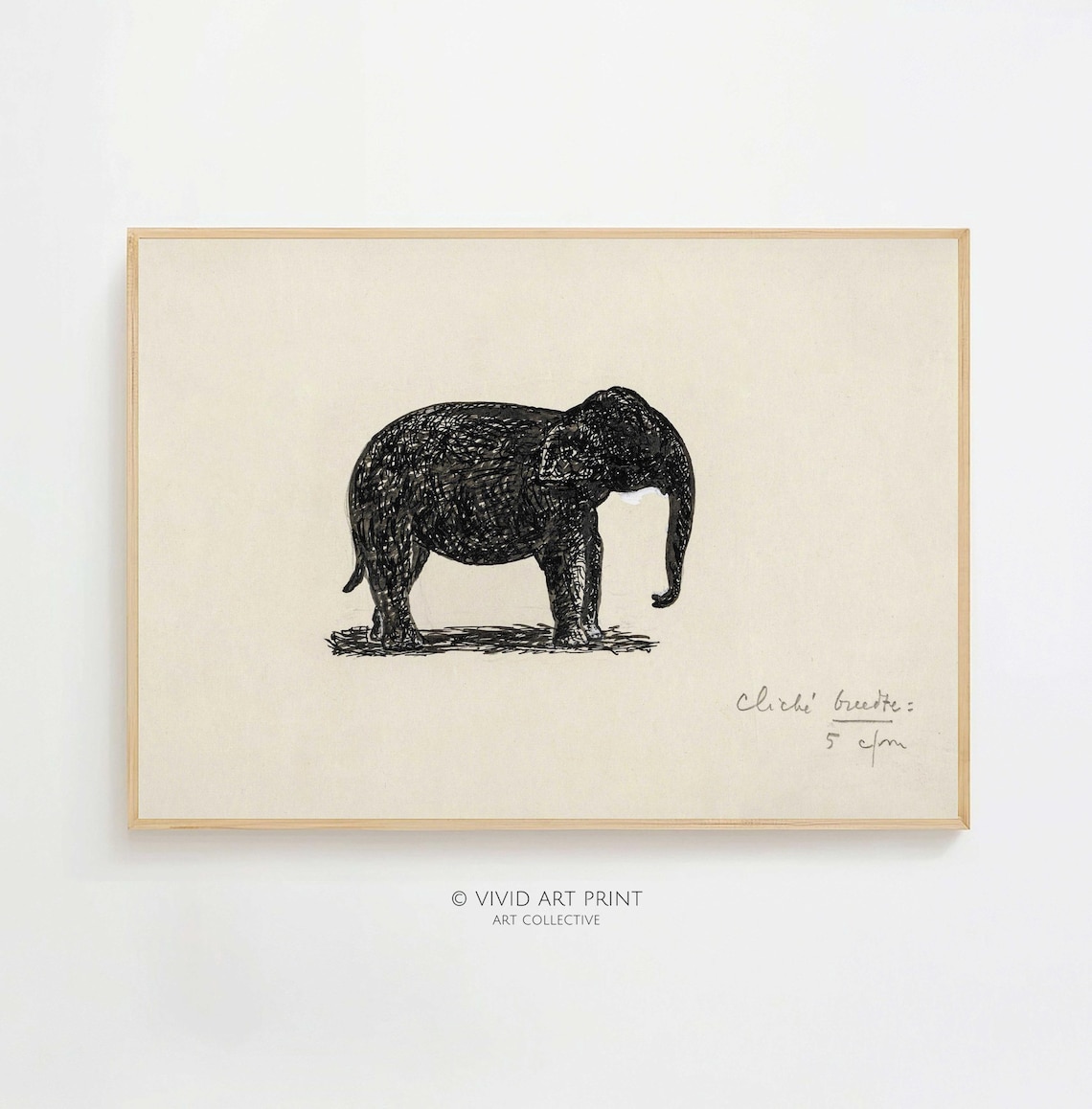 Standing Elephant Minimalist Black Ink Sketch Vintage Poster