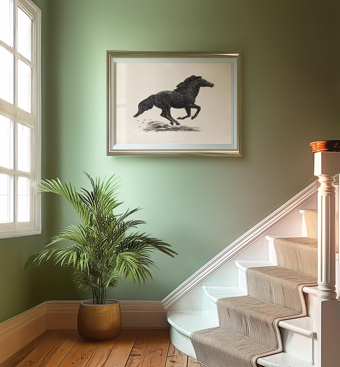 Galloping Horse Vintage Sketch, Rustic Equestrian Art Print - Image 2