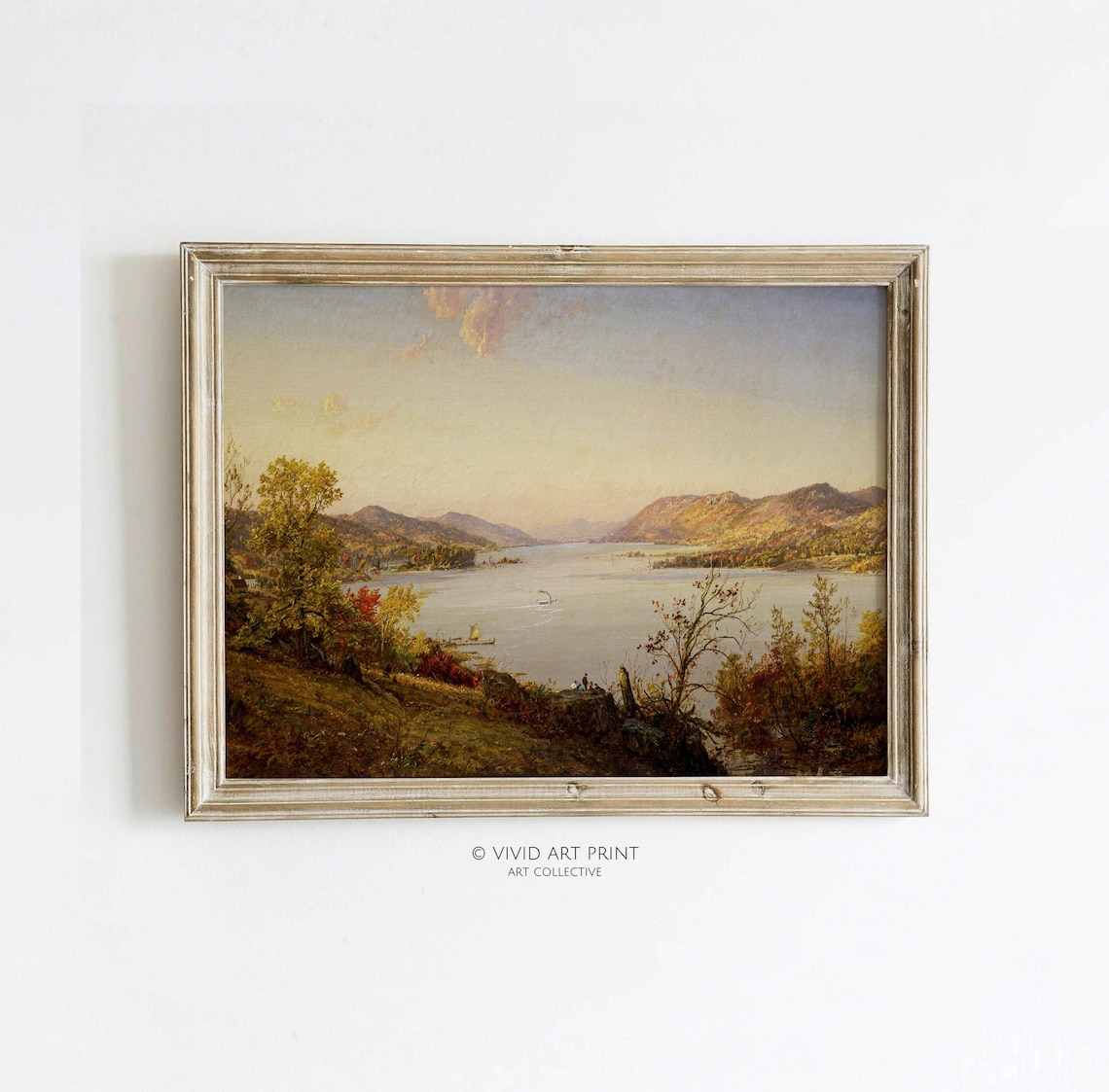 Autumn Lake Vintage Landscape, Rustic Cozy Farmhouse