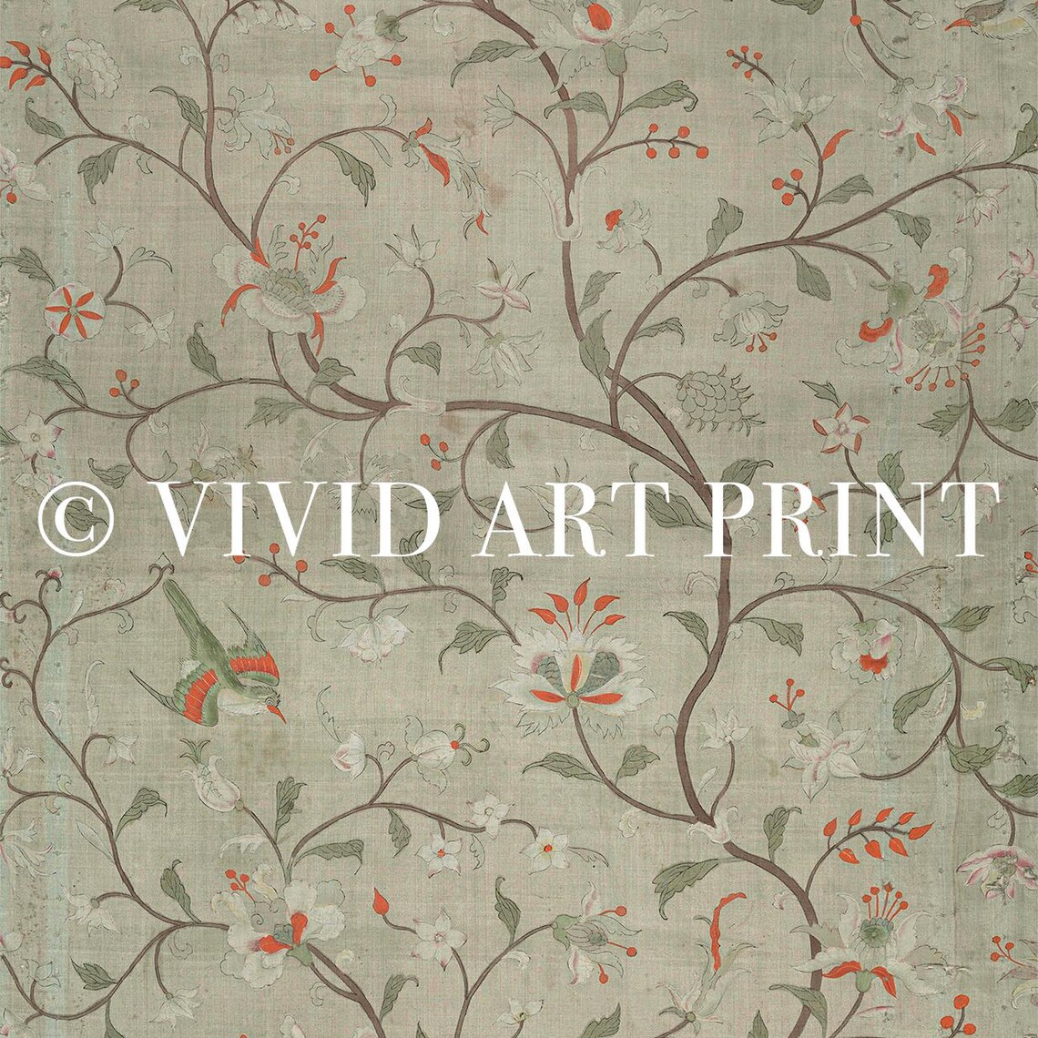 Vintage Floral Bird Pattern, Classic Botanical Textile - Image 4
