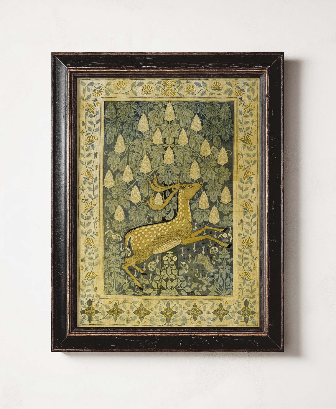 Vintage Golden Reindeer Decorative Pattern Art Print - Image 2