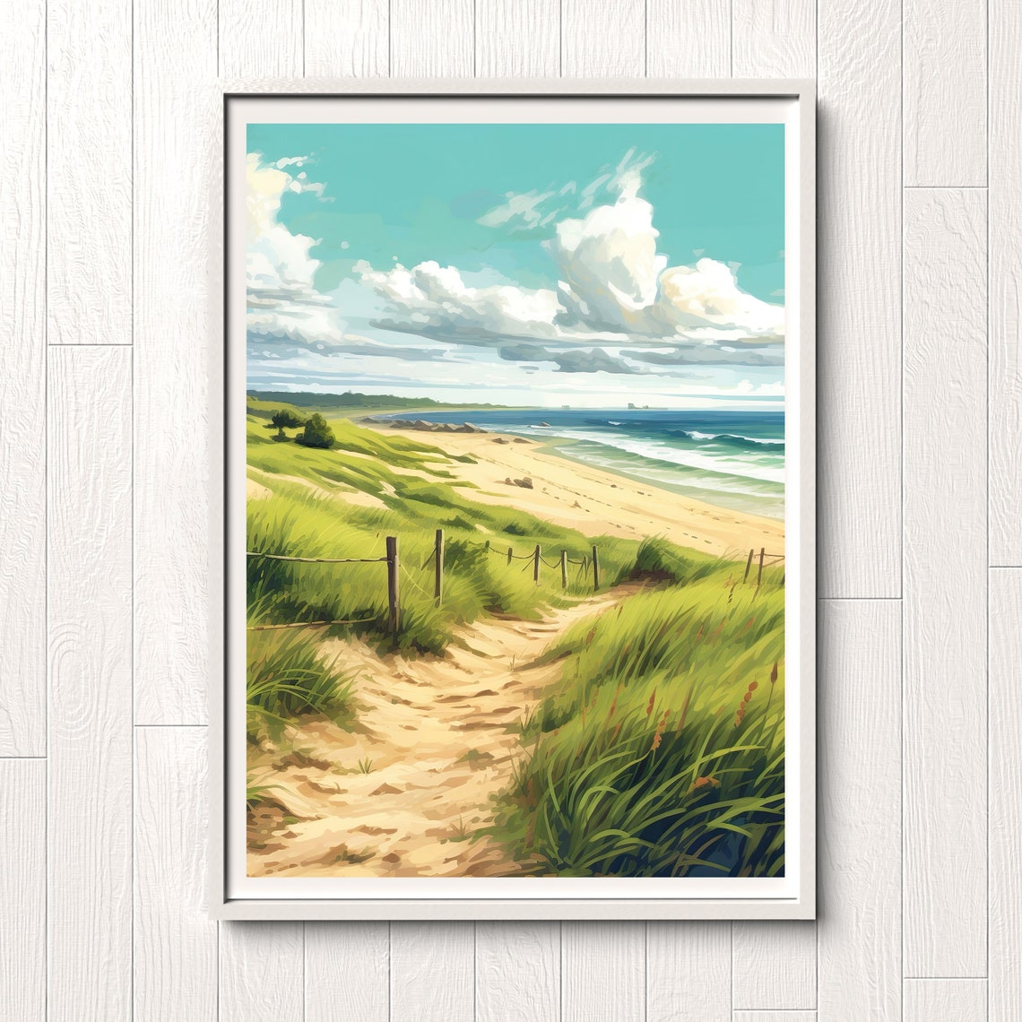Sandy Dune Path Through Beach Grass to Ocean Coastal Painting Poster