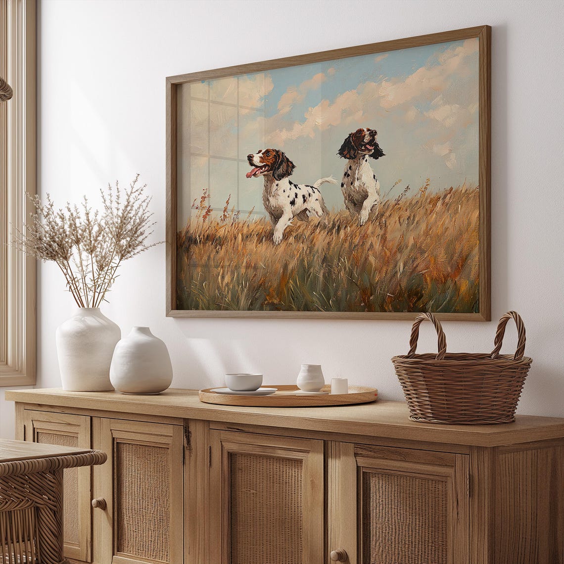 Two Setter Dogs Running in Golden Field Vintage Hunting Art Poster - Image 2