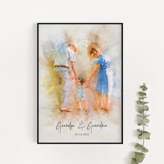 Custom Grandparent Watercolor Portrait Art Print