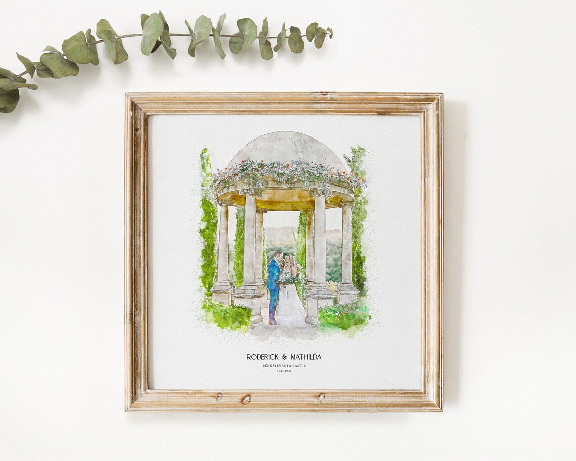 Wedding Venue Personalized Couple Painting, Gift Print