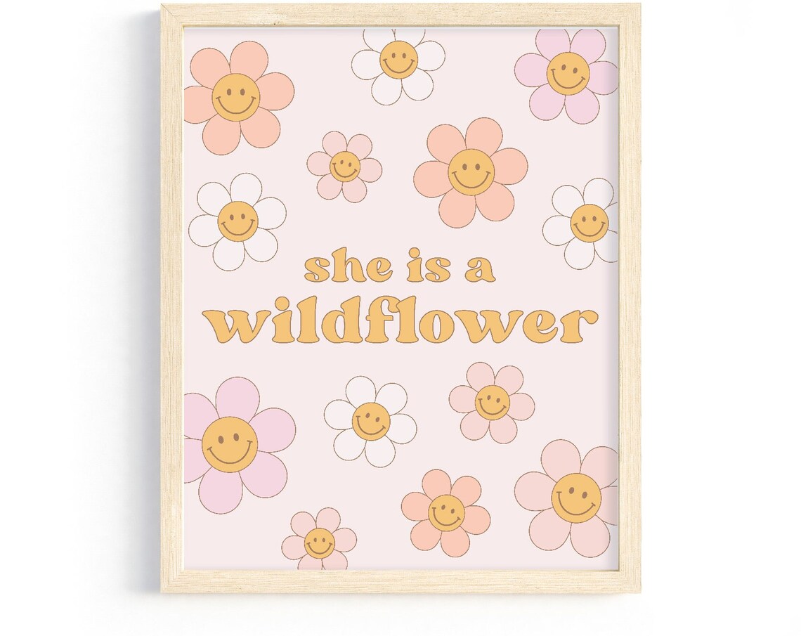 She Is A Wildflower Smiley Daisy Retro Girls Room Wall Art Poster - Image 2