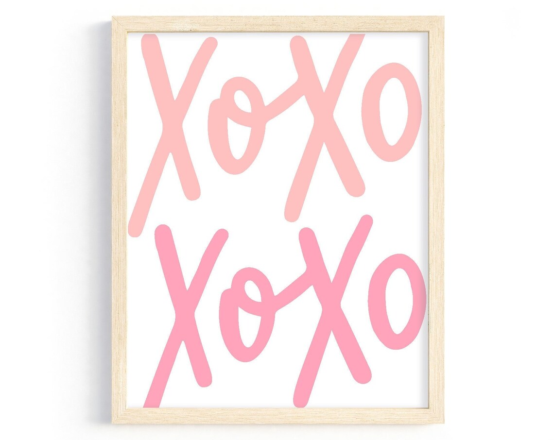 XOXO Pink Hand Lettered Hugs Kisses Girls Bedroom Wall Art Poster