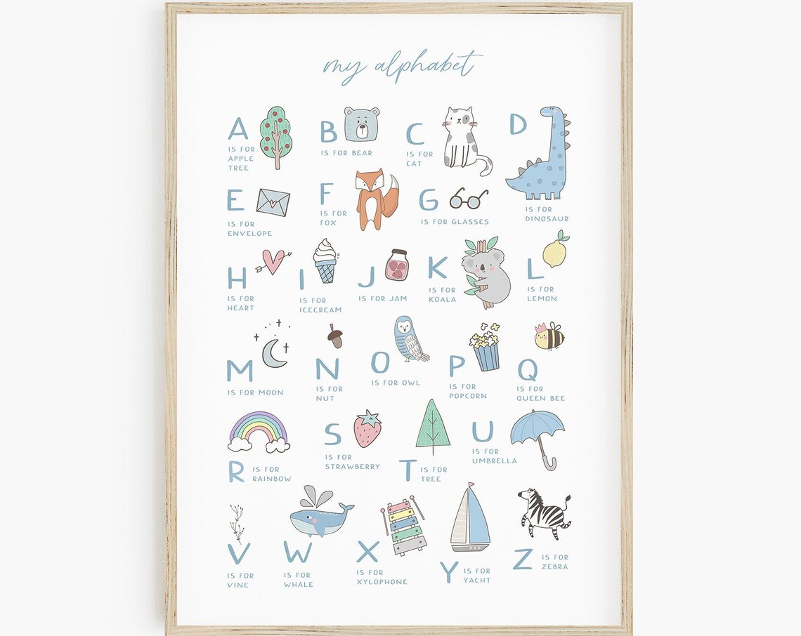 My Alphabet Blue Animal ABC Chart Educational Toddler Nursery Poster