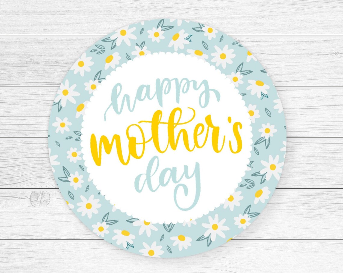 Happy Mothers Day Blue Floral Tag Art Print