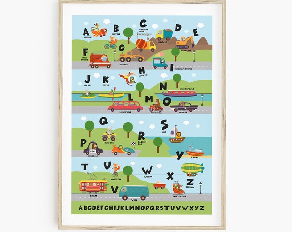 Transport Alphabet Print Instant Boys Alphabet Abc Print Toddler Gift Alphabet Poster Fun Alphabet Wall Art