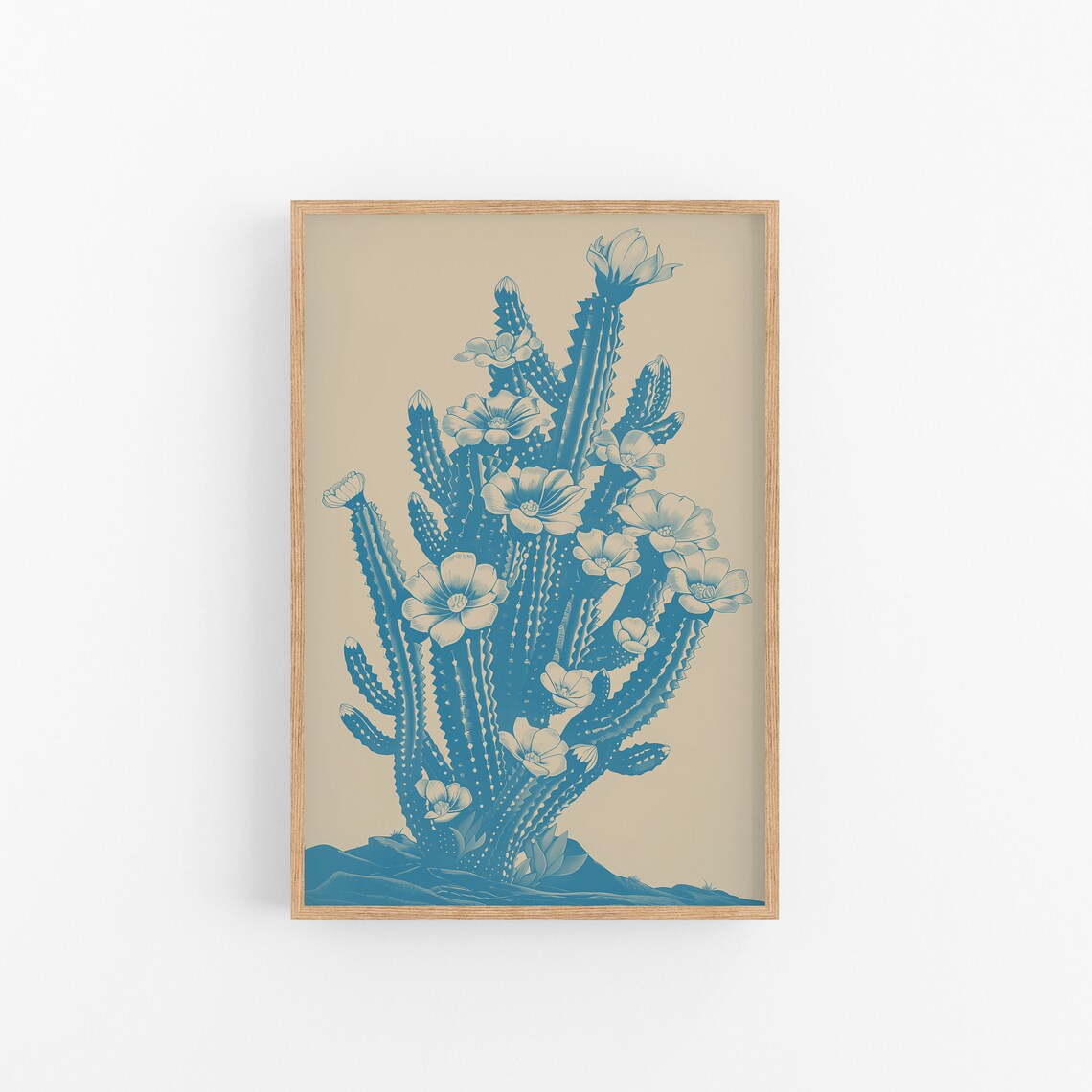 Blue Cactus Bloom Art Print, Southwestern Decor