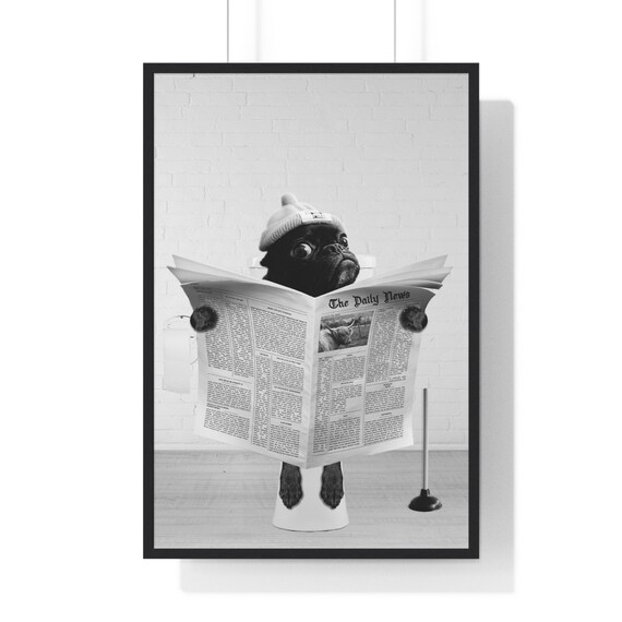 Funny Pug Wall Art Funny Bathroom Print Toilet Poster Bathroom Art Funny Pug Black And White