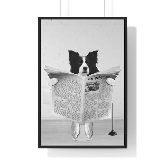 Border Collie Wall Art Funny Bathroom Print Toilet Poster Bathroom Art Border Collie Black And White