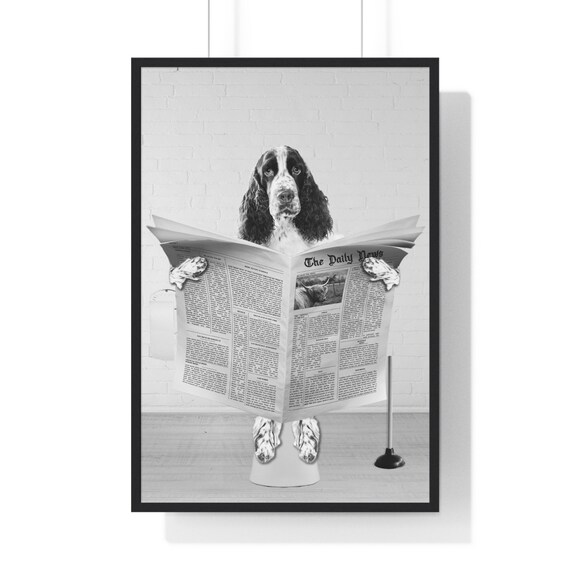 Springer Spaniel Art Funny Bathroom Print Toilet Poster Bathroom Art Springer Spaniel Black And White