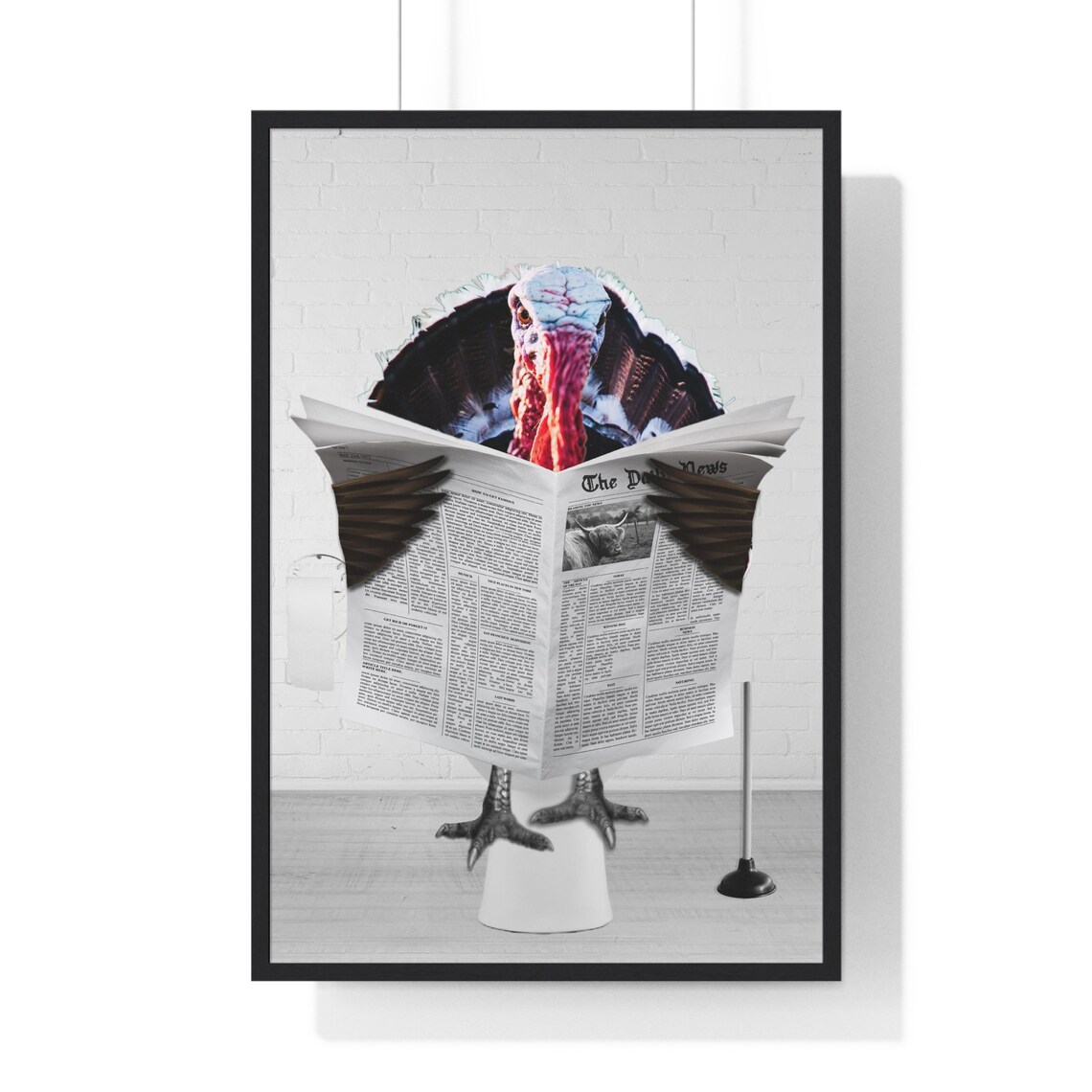 Turkey Reading Newspaper Funny Bathroom Humor Animal Art Poster