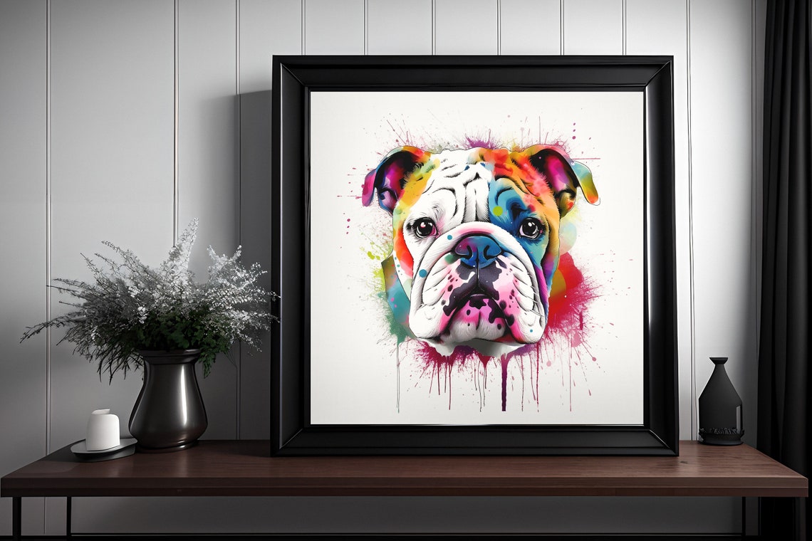 English Bulldog Watercolor Wall Art Funny Bathroom Print Watercolor Splatter Art Bathroom Art Watercolor Dog Art