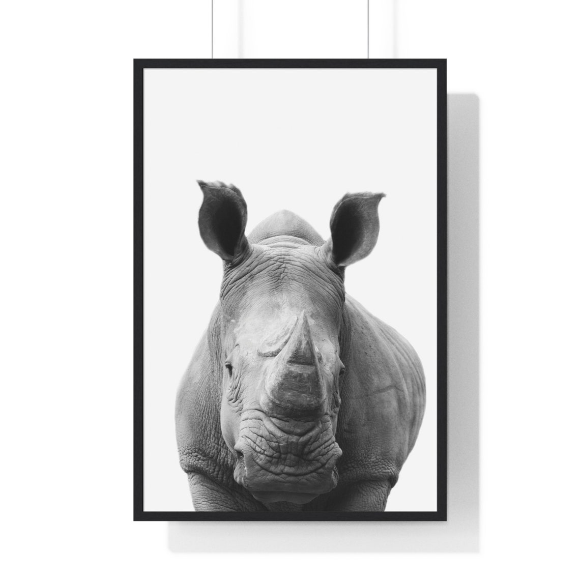 Baby Rhino Head Portrait in Black and White Nursery Style Poster - Image 2