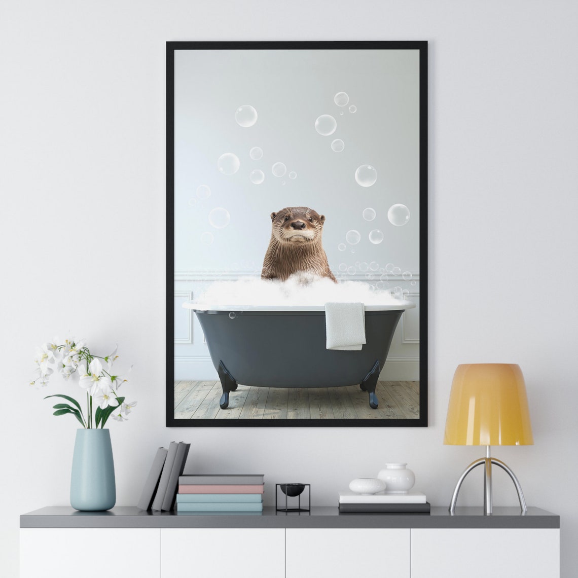Playful Otter in Bubble Bath Funny Animal Bathroom Art Poster - Image 2