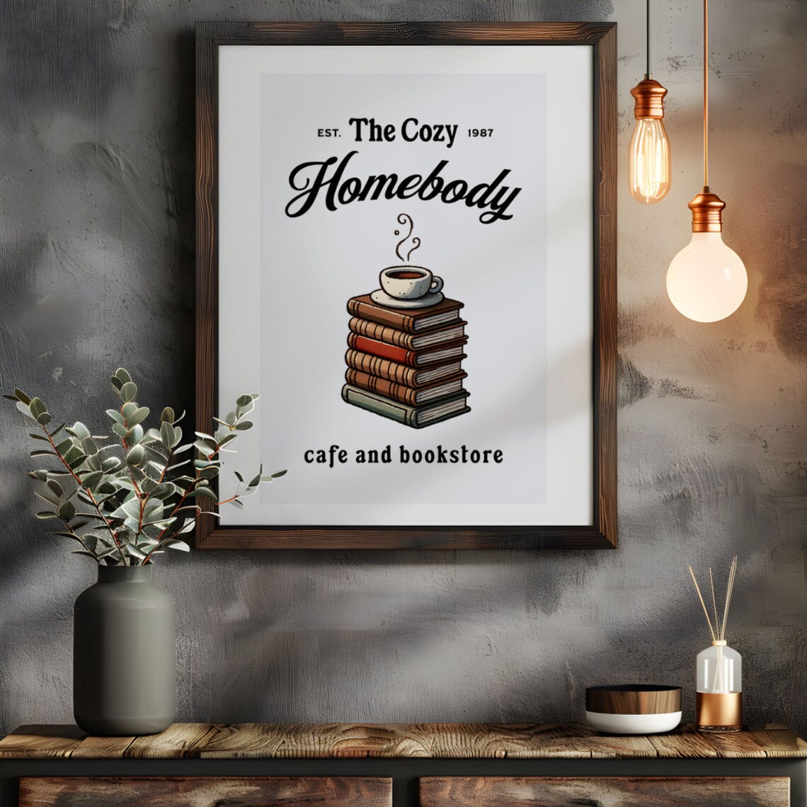 The Cozy Homebody Cafe And Bookstore Poster Est 1987 Book Lover Decor - Image 2