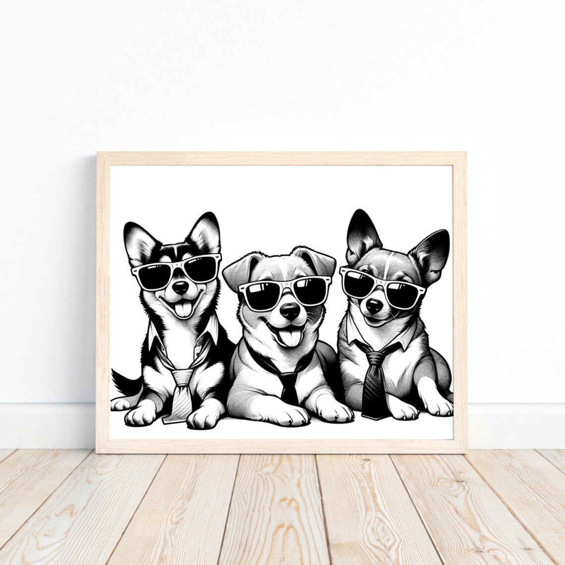 Cool Dogs in Sunglasses and Ties Black and White Funny Dog Poster