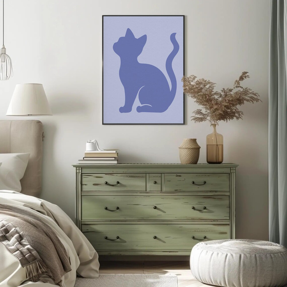 Periwinkle Blue Cat Silhouette Minimalist Animal Room Wall Art - Image 2