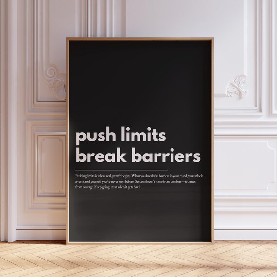 Push Limits Break Barriers Bold Black Motivational Gym Poster