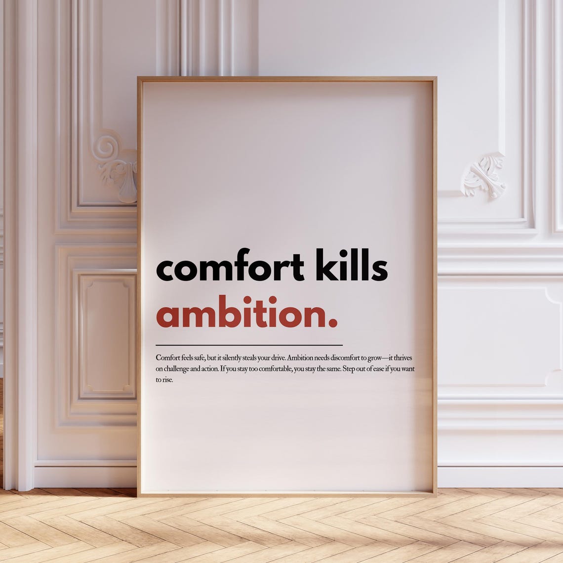 Comfort Kills Ambition Bold Minimalist Success Mindset Quote Poster