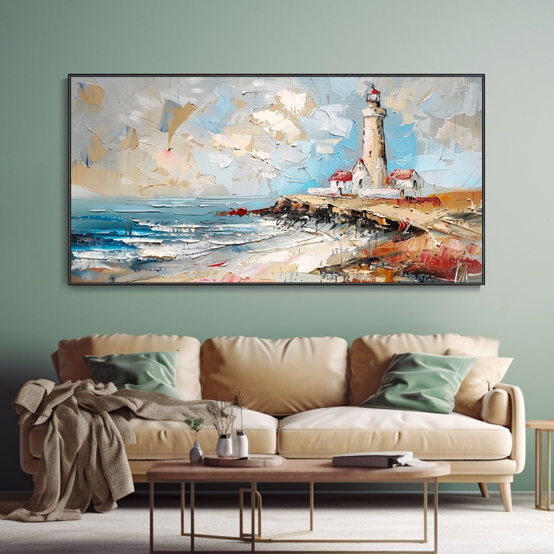 Lighthouse On Rocky Coast Ocean Waves Coastal Landscape Art Poster - Image 3