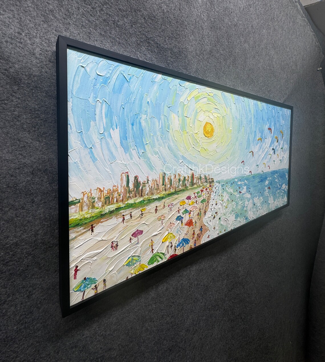 Coastal Swimming Oil Painting, Summer Art Print - Image 3