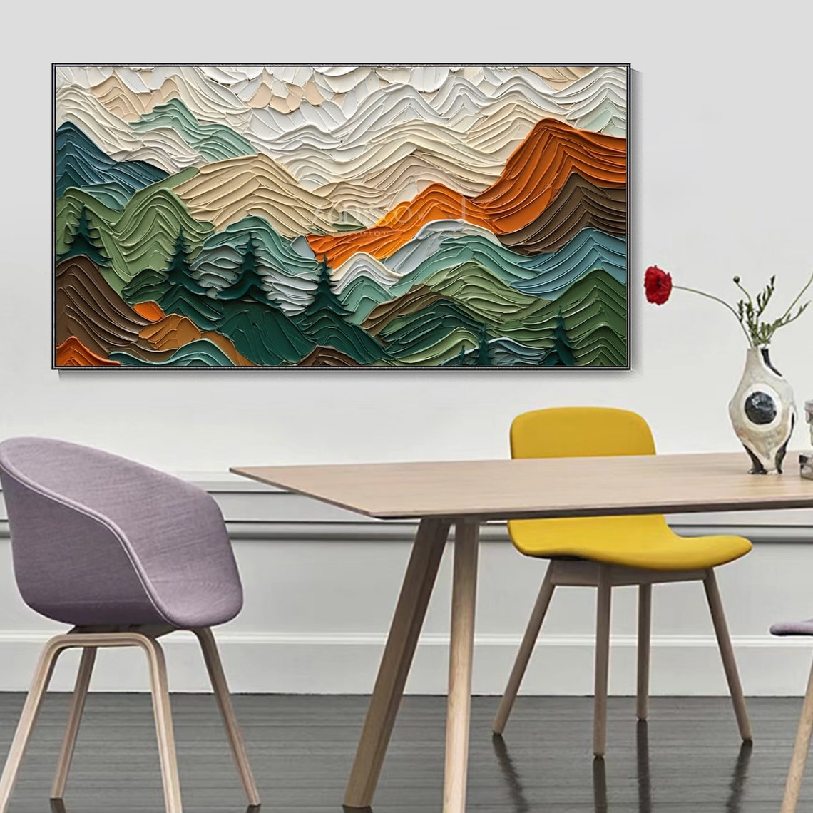 Colorful Abstract Mountain Peaks Thick Textured Landscape Art Poster - Image 3