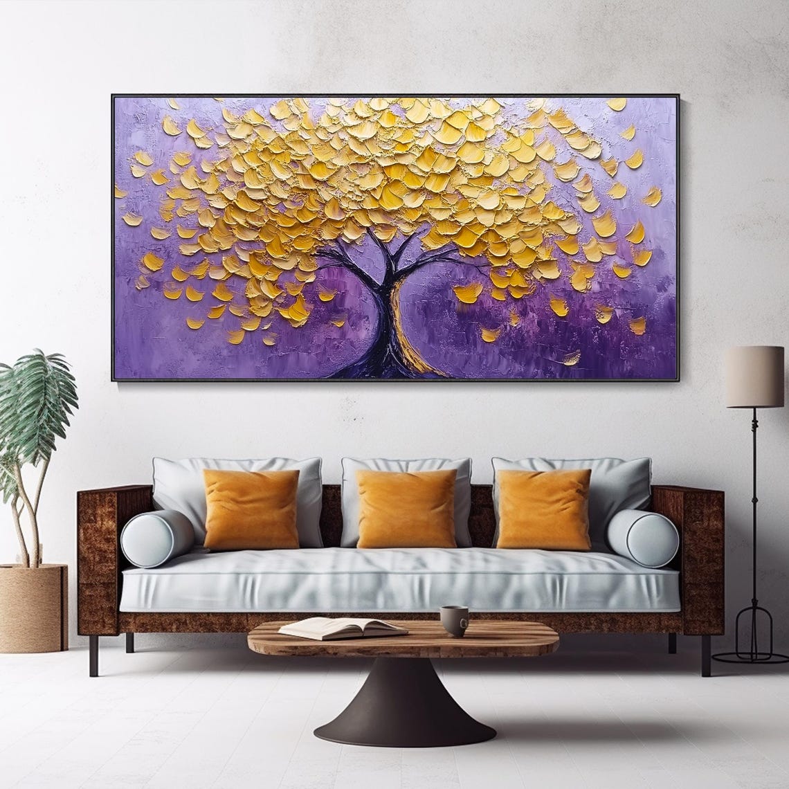 Golden Tree On Purple Background Textured Botanical Art Poster - Image 4