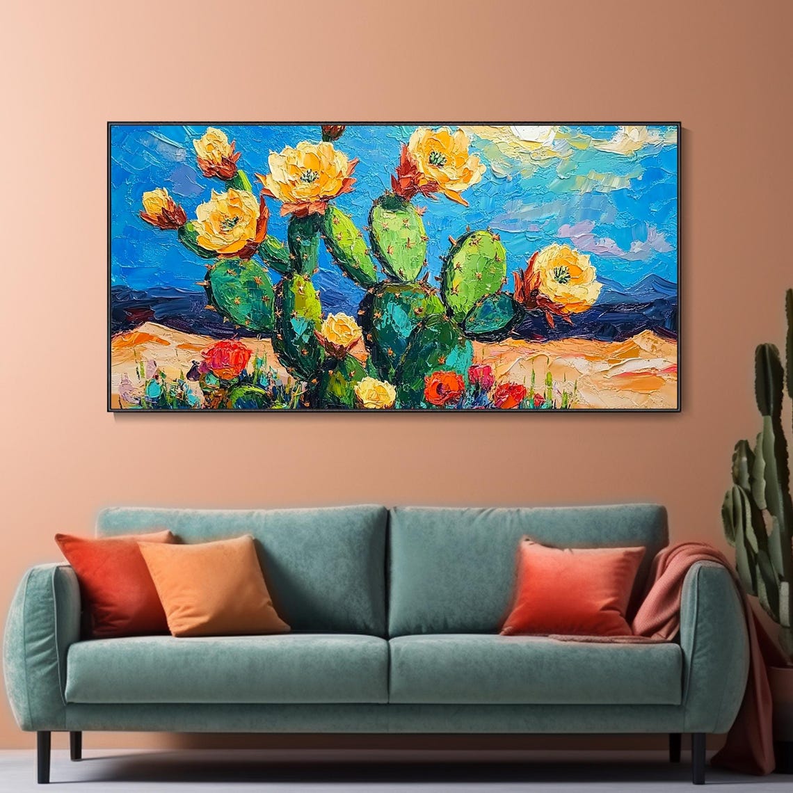 Blooming Prickly Pear Cactus Yellow Flowers Desert Art Poster - Image 2