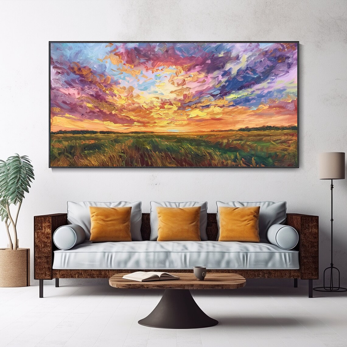 Sunset Wheat Field Landscape Wall Art Print, Rustic Sky - Image 3