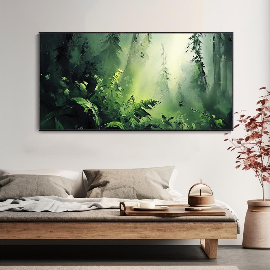 Misty Green Forest With Sunlit Ferns Nature Landscape Art Poster - Image 4