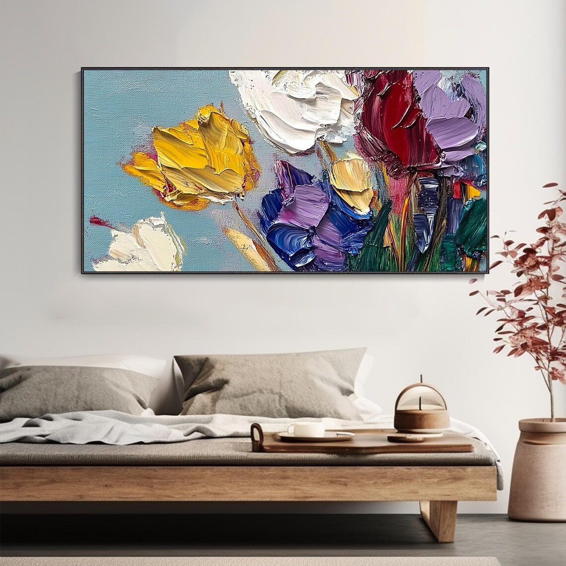 Colorful Tulips Palette Knife Textured Floral Oil Art Poster - Image 5