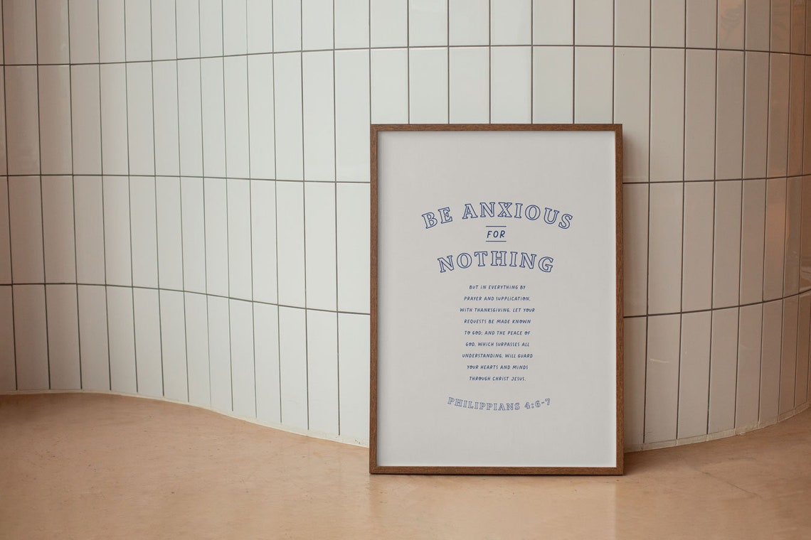 Be Anxious For Nothing Bible Verse Wall Art Philippians 4 6 Instant Retro Scripture Poster Do Not Be Anxious Poster For Home Blue - Image 3